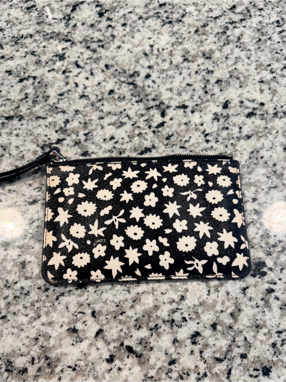 Coach Black Floral Zip Wristlet Pouch